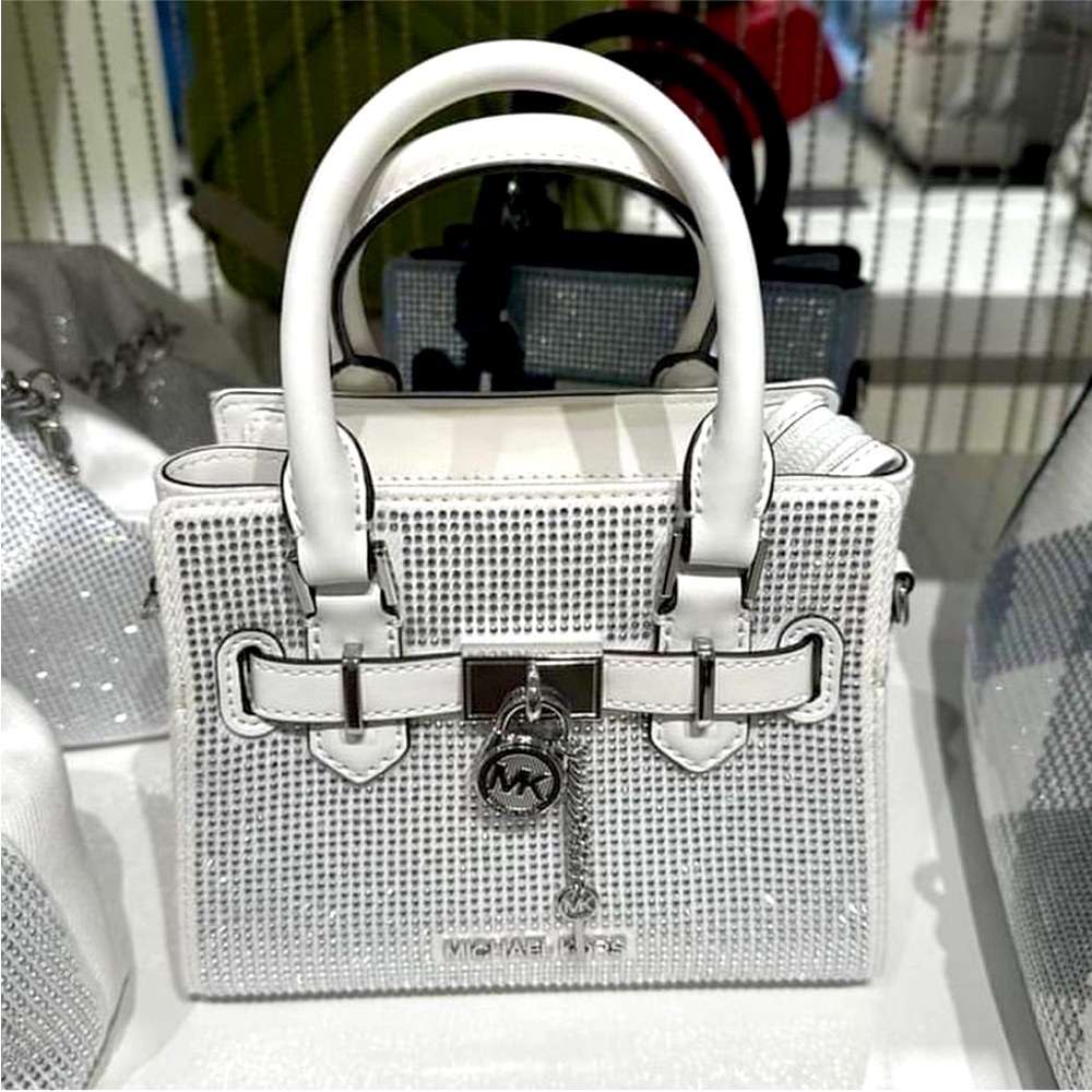 NWOT Michael Kors Hamilton XS Crystal Embellished Washed Denim Satchel